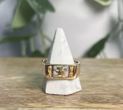 Men’s Natural Gold In Quartz Custom Ring 14Kt. W/ Natural Nuggets RMBS16NQ(B) • $1920