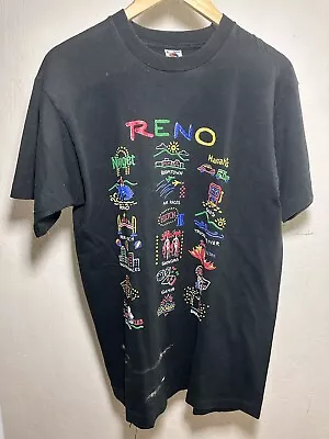 Vintage 1990 RENO City Casino Shirt 90s Rap Band Nike Y2K  Size L • $35