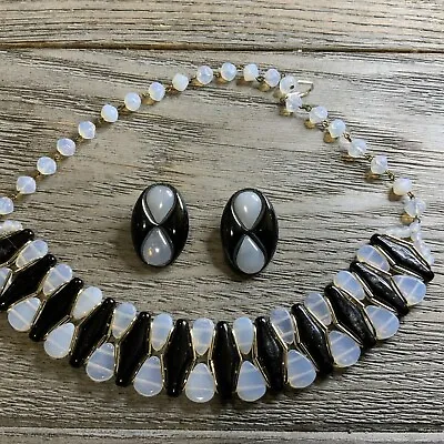 Vtg. West Germany Black Gold & Clear Jewelry 3 PCs Lucite & Goldtone PRETTY! • $15