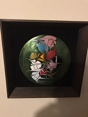 Vintage Unique Spin Art On Porcelain In Wood Box Frame 6 1/2 X 6 1/2 Inches • $40