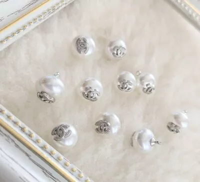 CHANEL Pearl Button 10 Piece Charm 12mm Silver White Vintage • $119.99