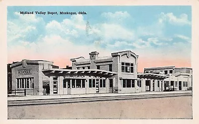 Muskogee OK Oklahoma Train Railroad Midland Valley Depot Station Postcard D30 • $49.95