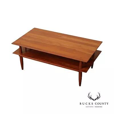 W. Transitional Mid-Century Modern Solid Cherry Wood Two- Tiered Coffee Table • $895