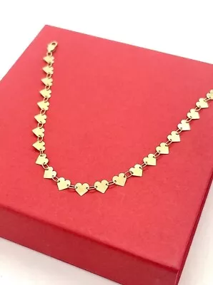 14k Gold Mirror Heart  Necklace Mirror Link Choker Shiny Chain 18in And 7in • $145