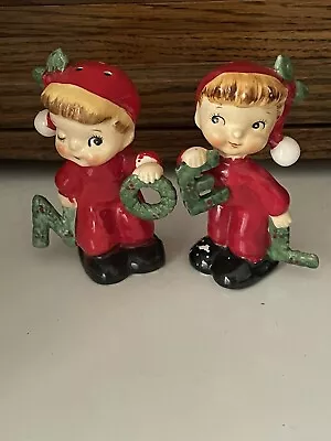$49.99 • Buy NAPCO 1956 Salt And Pepper Shakers Christmas NOEL Boy Girl PJ’s