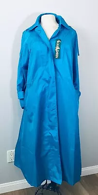 Nos Aqua Sheen Turquoise Raincoat Long Length Women’s Medium Detach. Hood Nwt • $110.44