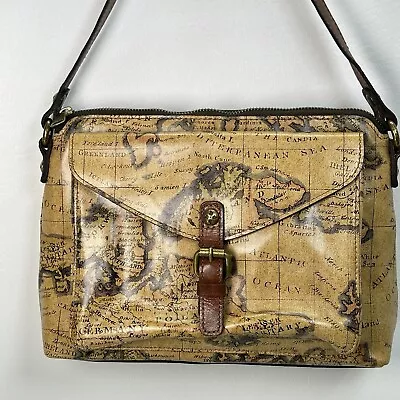 Patricia Nash Avellino Crossbody Handbag M Brown Leather World Map Organizer • $79.95