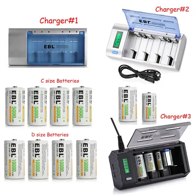Lot EBL C D Size Battery  Rechargeable Batteries / Battery Charger US Stock • $14.99