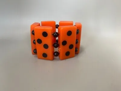 $55 • Buy Vintage Orange & Black UNUSUAL Domino Bakelite Bead Bracelet ROCKABILLY
