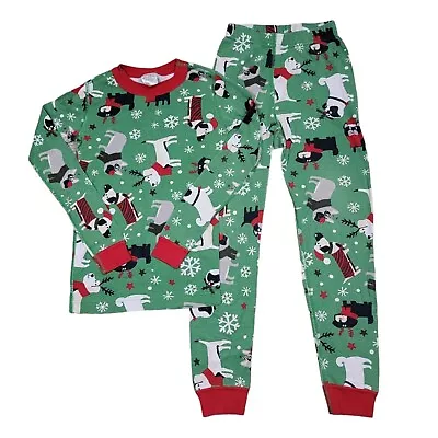 Hanna Andersson Kids Pajamas 120 US 6-7 Christmas Holiday Green Dogs Snowflakes • $18.99