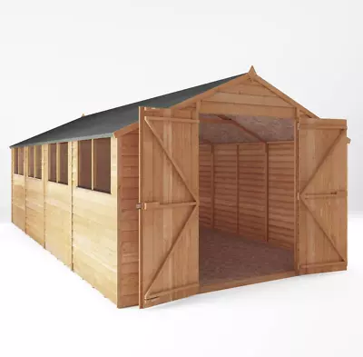 20x10 WOODEN GARDEN SHED WOOD WORKSHOP 20ft X 10ft DOUBLE DOOR APEX ROOF WINDOWS • £1529.94