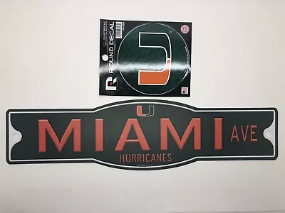 Miami Hurricanes Fan Pack - 4  X 17  Street Sign And One (1) Round Decal • $13.99