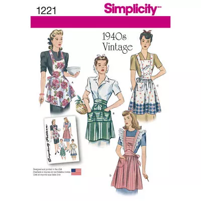 Simplicity Sewing Pattern 1221 Misses S-M-L Full & Half Aprons Vintage 1940 S • $16.95