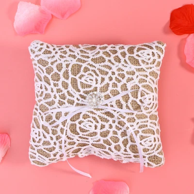 £9.13 • Buy  Wedding Ring Bearer Pillow Linen Pocket Ring Cushion Rustic Wedding Supplies
