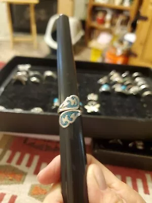 Vintage Solid Sterling Silver Turquoise Spoon Ring Sz 7 • $21