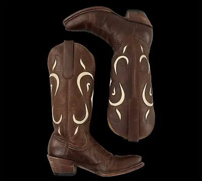 ML Leddy Vaquero Cowgirl Cowboy Boots J Snip Toe Goatskin Western Inlay Size 5B • $379.99