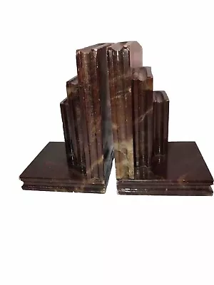 Pair Of Genuine Alabaster Hand Carved Sets Of Books Bookends Made In Italy Brown • $27.45