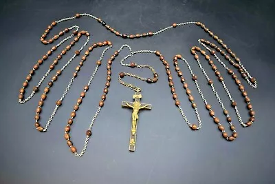 100 Year Old Nun's Habit Wood Carved Rosary Beads W/Ebony Wood 91  Long (CU457) • $587