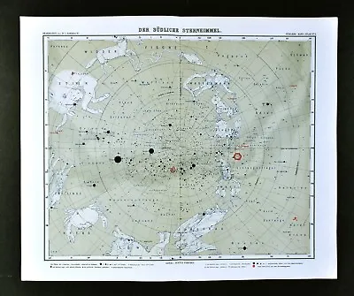 1911 Stieler Map - South Sky Star Chart Canopus Sirius Orion - Zodiac Astrology • $48