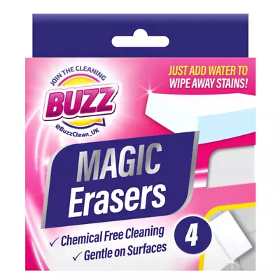 4 X Magic Erasers Clean Sponges Buzz Reusable Cleaning Foam Stain Dirt Remover • £3.29