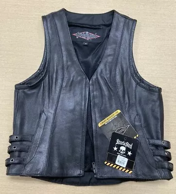 $55 • Buy Street And Steel Leather Adjustable Black Leather Vest Size Medium