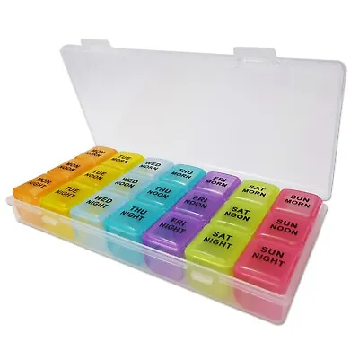 21 Slot Pill Case ~ 7 Day Medication Storage Box Medicine Organiser Dispenser • £5.99