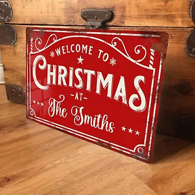 Personalised Christmas Metal Sign Plaque Vintage Retro Home Decor - 200x305mm • £13.50