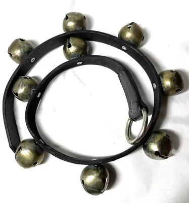 Estate Vintage 9 Sleigh Bells On Leather Strap   Bn700 • $49.93
