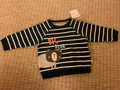 New With Tags - Waitrose John Lewis - Big Bear Top - Age 6-9 Months Blue Stripe • £11.99