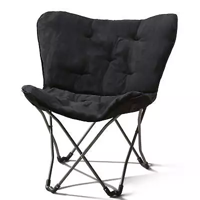 Micro Suede Fabric Butterfly Folding Chair Black • $34.87