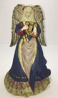 Angel Playing Harp With Blue Dress Music Box Ceramic 10 3/4  Tall • $4