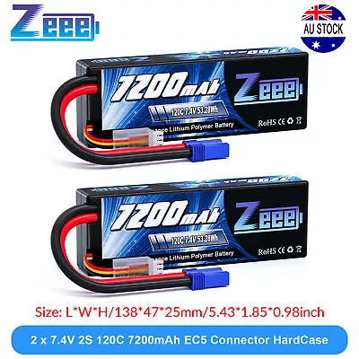 2x Zeee 2S Lipo Battery 7200mAh 7.4V 120C EC5 For RC Car Truck Tank Helicopter • $91.99