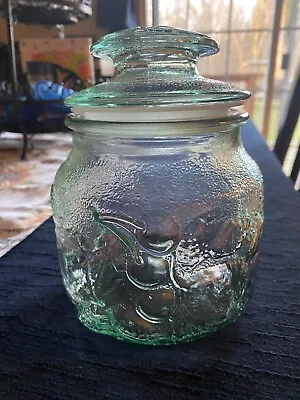 VTG Libby Light Green Glass Canister Jar 6-1/2  Fruit • $14.99