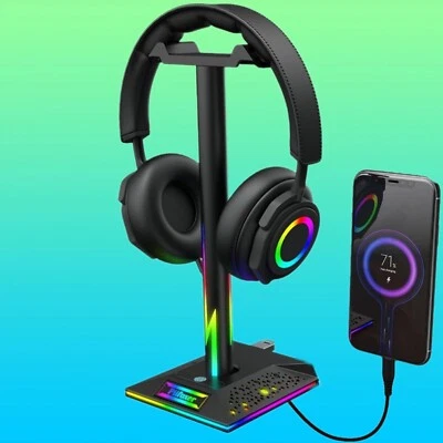 $27.95 • Buy RGB Gaming Headphone Stand Headset Hanger Holder Rack 2 USB Ports Aux 3.5mm AUS!