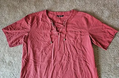 Viking Style Shirt Coofandy Short Sleeve Red Clay Shaman Sz 2XL Cotton Linen XXL • $24.50