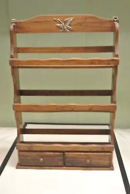 Vintage Wooden 3 Tier Spice Rack Wall 2 Drawers Metal Eagle Decor • $13.49