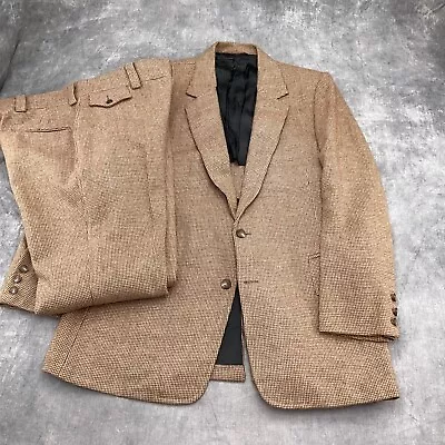 VTG Unbranded Suit Men 42R/36W X 32L Brown Houndstooth Tweed Horse Button 60-70s • $85.97