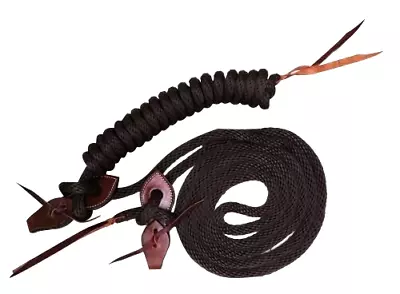 Western Saddle Horse Brown Mecate Reins Nylon Yacht Rope 22' Slobber Strap Ends • $17.91