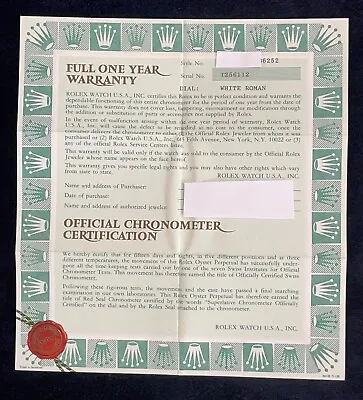 Vintage Authentic Rolex Lady-datejust Warranty Papers • $95