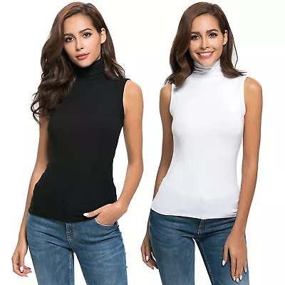 Women Sleeveless Mock Turtleneck Tank Top Stretch Knit Fitted Casual Camisole US • $16.79