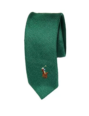 Vintage Polo Ralph Lauren 100% Linen Neck Tie Green Narrow Men's • $28