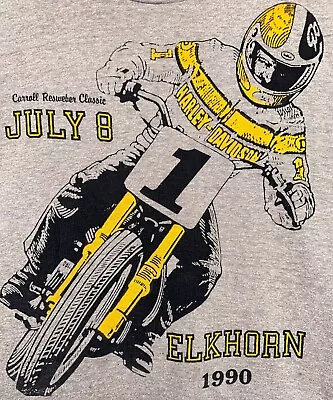 Harley Davidson Dirt Track Racing 90’s Single Stitch T Shirt Elkhorn 1990 *Read* • $59.96