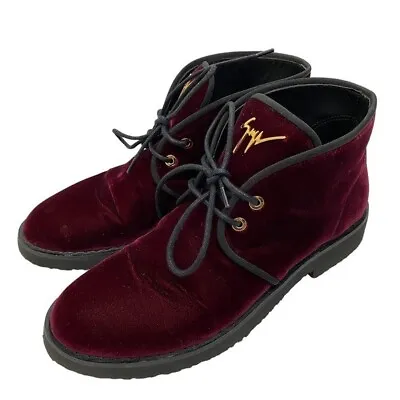 $65 • Buy GIUSEPPE ZANOTTI Velvet Ankle Boots Women’s 9 Lace-Up Cherry Red IT 39 Fall