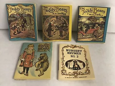 VTG Mighty Midget Miniature Tiny Book Set (5) Bears & Nursery Rhymes 2” X 1.5” • $19.94