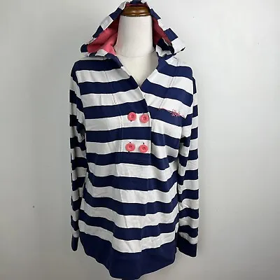 Wrangler Women’s Pullover Hooded Blue White Striped 100% Cotton Size 12 • $19.95