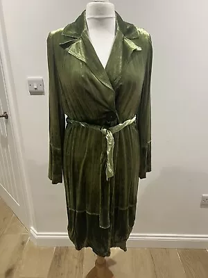 Nougat London Silk Blend Crushed Velvet Green Long Dress Jacket Large 16 - 18 • £30