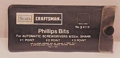 CRAFTSMAN VINTAGE NO. 9-4115 9/32 SHANK Bits FOR AUTO SCREWDRIVERS • $14.99