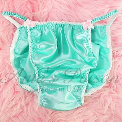 Sissy Satin Panties For MEN - Seafoam Green Shiny String Bikini Or Bra Or Skirt • $16.19