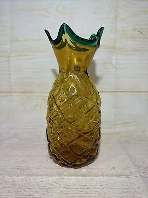 Blenko Pineapple Vase #9352 Topaz W/Emerald Rim 13” (b3) • $450