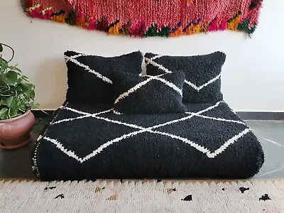 Moroccan Handmade Floor Couch - Unstuffed Wool Black Sofa Covers + Pillow Cases • $610.30